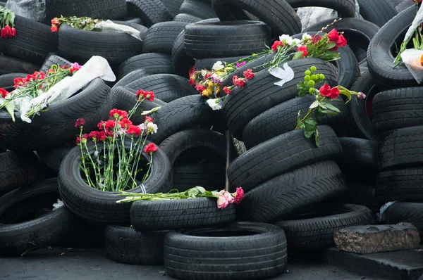 Bloemen ter nagedachtenis van de vermoorde op euromaidan. Oekraïense protesten 2014 — Stockfoto