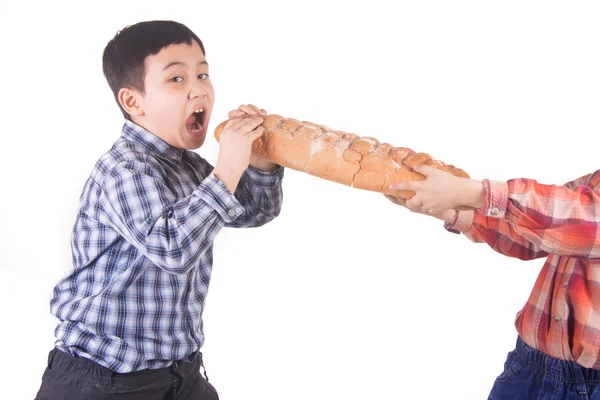 Boys can't share bread — Stock Photo, Image