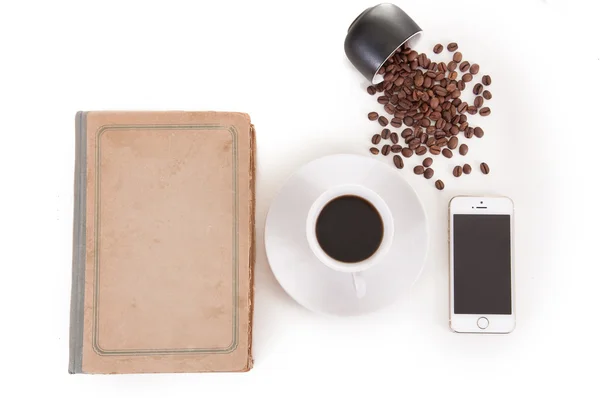书、 电话和咖啡 — 图库照片