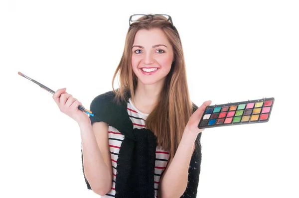 Woman artist with brushes and palette — Stock Photo, Image