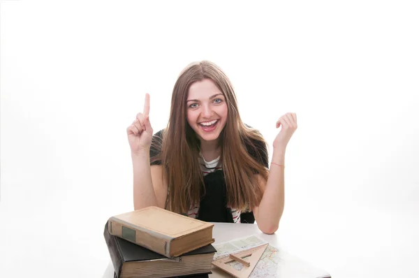 Vrouwelijke student portret met boeken — Stockfoto