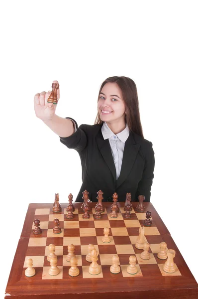 Дівчина гри в шахи — стокове фото