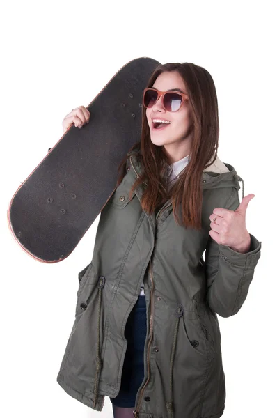 Teenage girl with skateboard — Stock Photo, Image