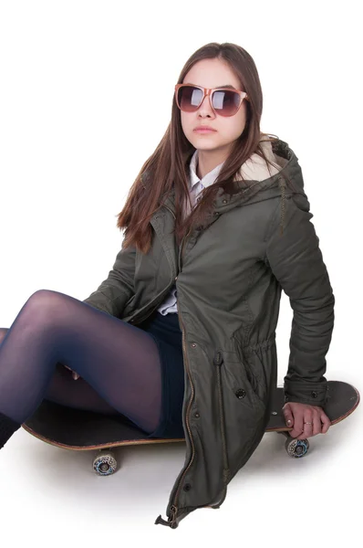 Teenage girl with skateboard — Stock Photo, Image