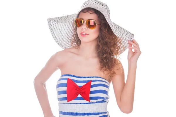 Summer girl portrait on white background — Stock Photo, Image