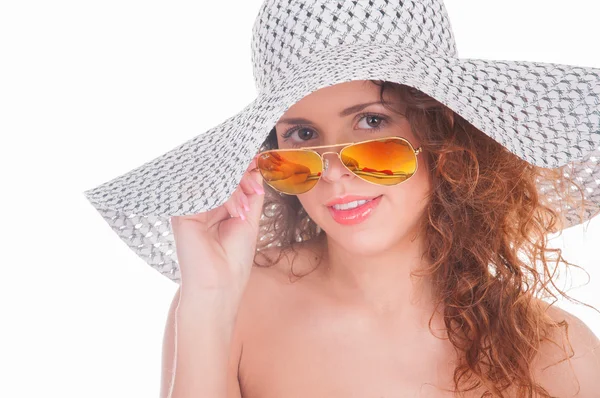 Summer girl portrait on white background — Stock Photo, Image