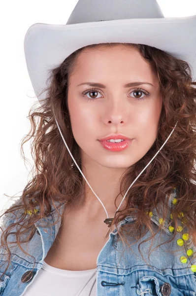 Retrato de una chica turística sobre un fondo blanco —  Fotos de Stock