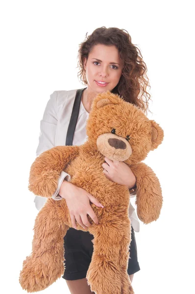Attraktiv ung affärskvinna med nallebjörn — Stockfoto