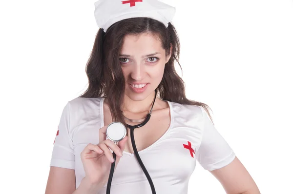 Girl in sexual conventionalized suit of medical nurse Royalty Free Stock Images