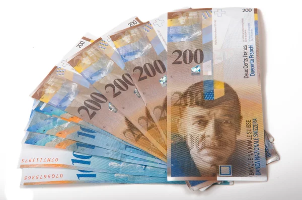 Schweiziska franc räkningar Stockfoto