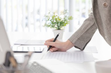 Finans işkadını şirketin kâr ve büyüme, piyasa araştırma raporları ve gelir istatistikleri, Finansal ve Muhasebe kavramı yaratma performansının grafiğini analiz ediyor.