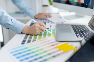 Profesyonel geliştirme programcıları, web sitesi, HTML, Javascript, Renk tonu için bilgi veya kod yazmak için web sitelerini veya uygulamalarını süslemek için renk şemaları seçiyorlar.