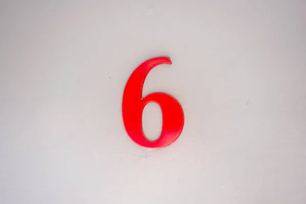 Red Plastic House Number Six White Background — Stock Photo, Image