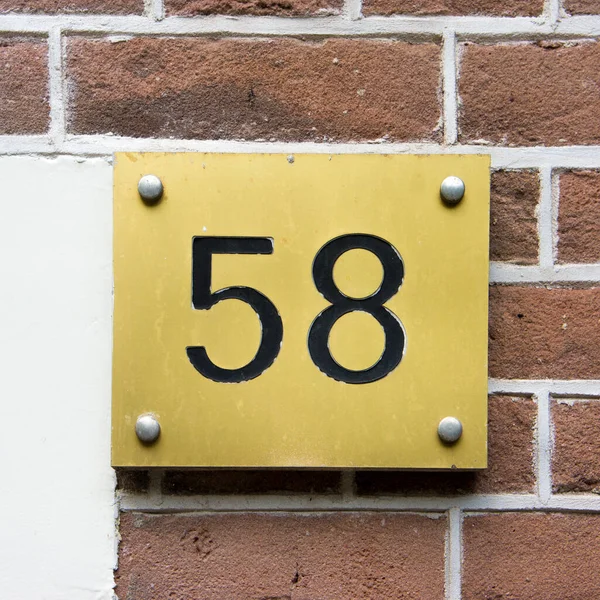 Casa Número Cincuenta Ocho Grabado Una Placa Latón — Foto de Stock