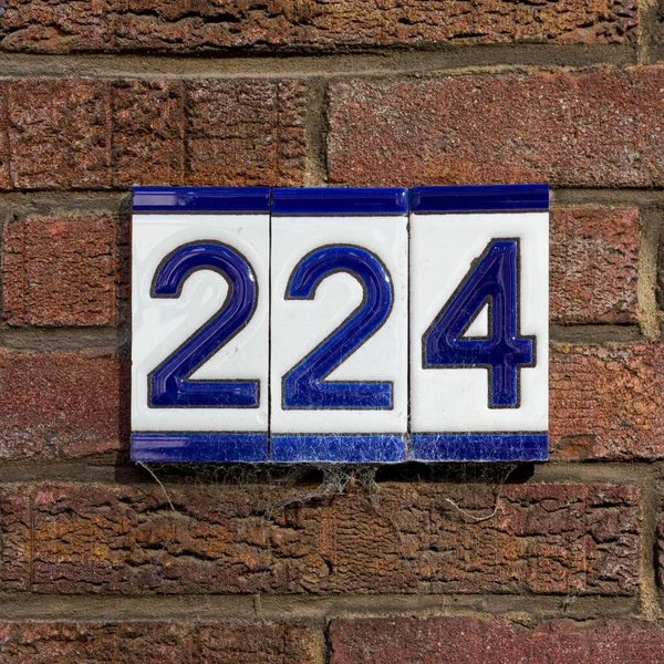 Ceramic House Number Two Hundred Twenty Four Three Separate Tiles — Stock Photo, Image