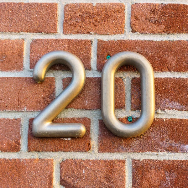 New Modern Metal House Number Brick Wall — Stock Photo, Image