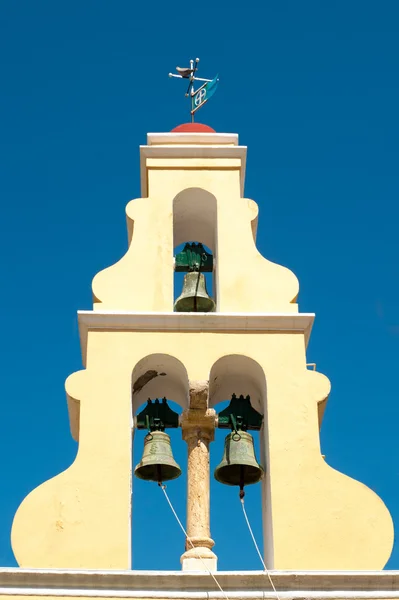 Typical Greek bell tower with three bells — Stock Photo, Image
