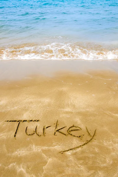 Turkey written on sandy beach — Stock Photo, Image