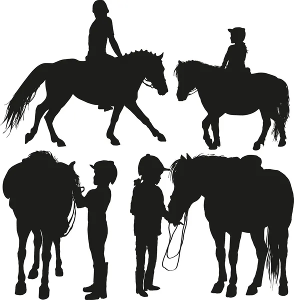 Vier Kinder mit einem Pony lizenzfreie Stockillustrationen