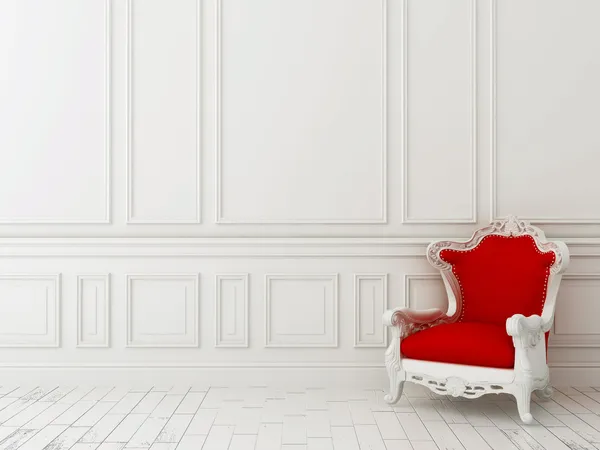 Chaise rouge contre un mur blanc — Photo