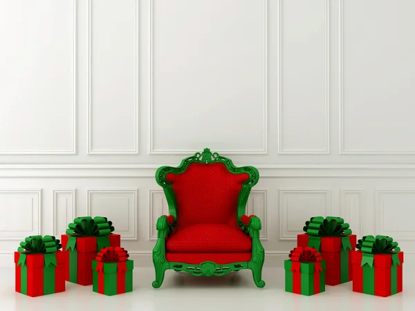 Rode stoel met geschenken — Stockfoto