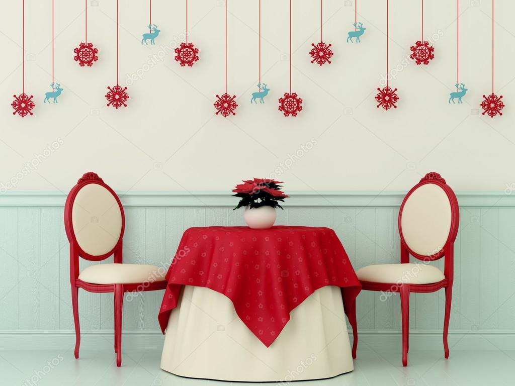 Chairs And A Table With Christmas Decorations Stock Photo