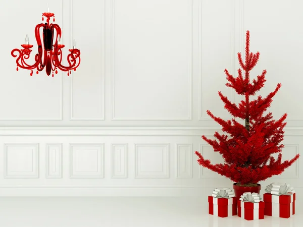 Arbre de Noël rouge et lampe — Photo