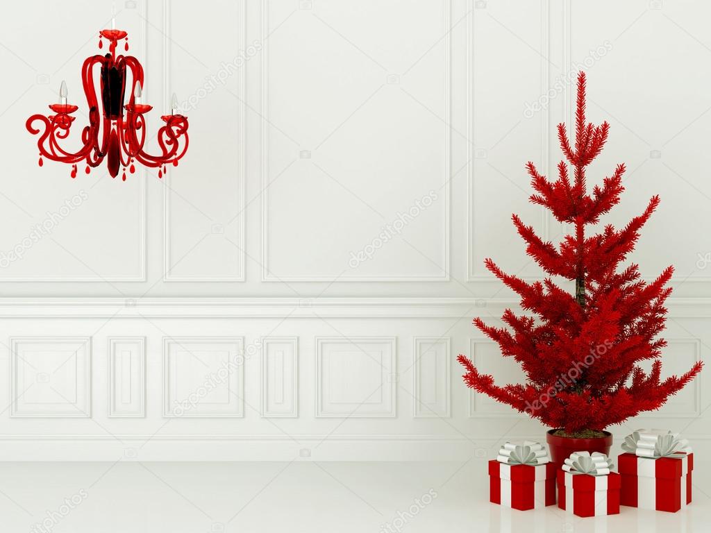 Red Christmas tree and lamp