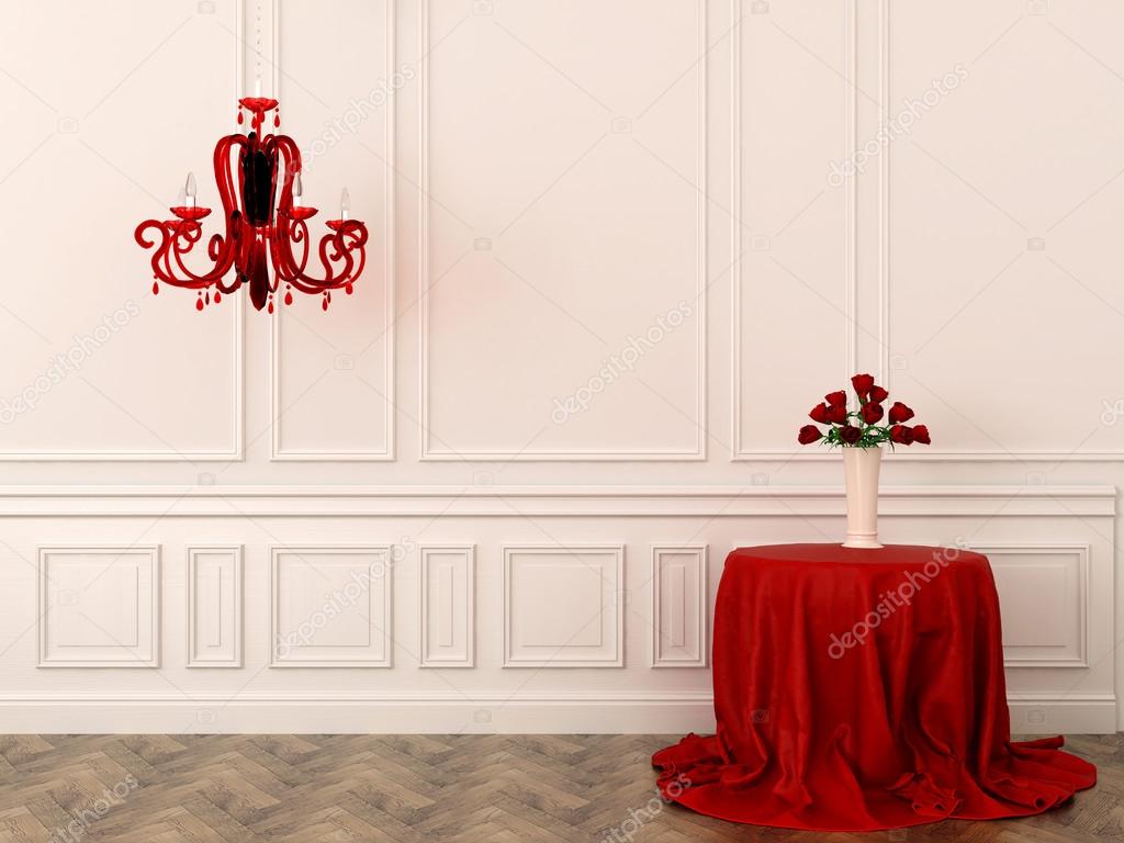 Red table and lamp