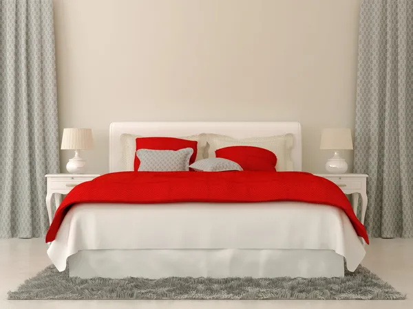 Dormitorio con decoraciones rojas y grises — Foto de Stock