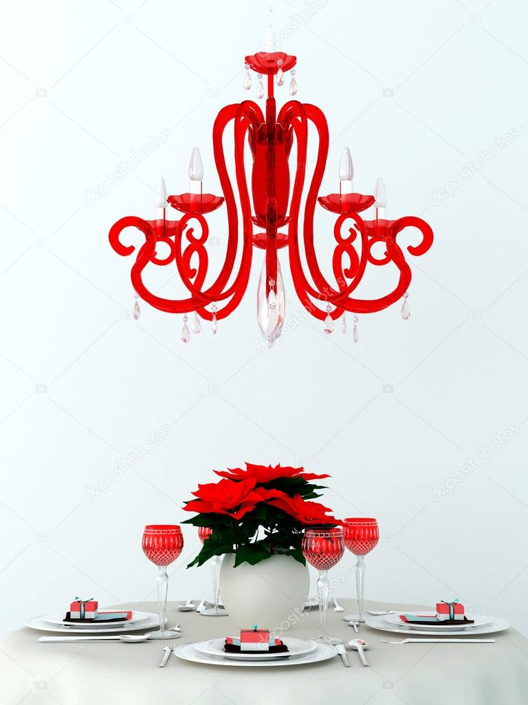 Decorated table and a red lamp