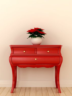 Red chest of drawers and a plant clipart
