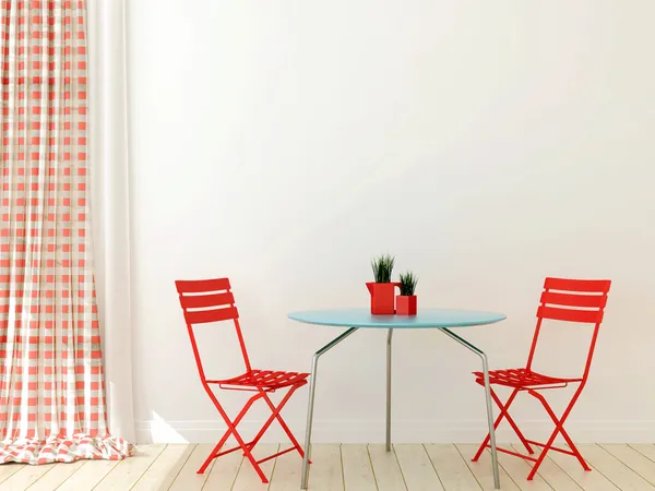 Table avec deux chaises rouges — Photo