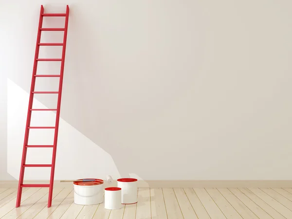 Rode ladder tegen de muur — Stockfoto