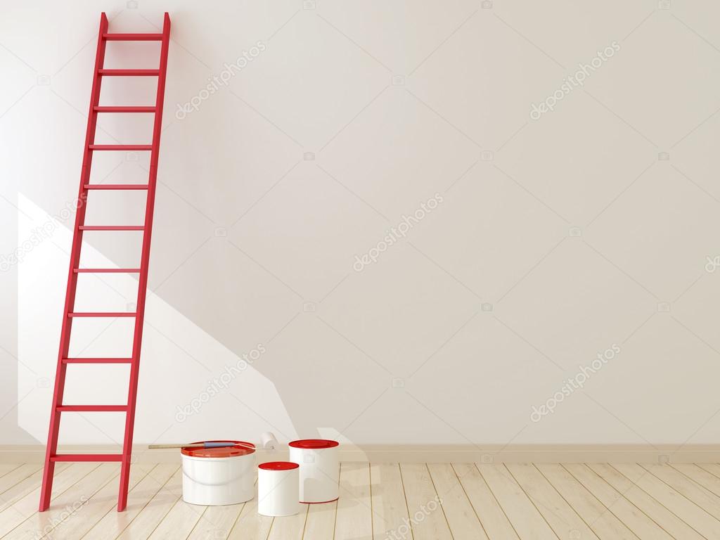 Red ladder against the wall