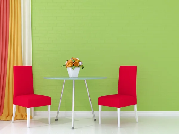 Pinkfarbene Stühle gegen die grüne Wand — Stockfoto