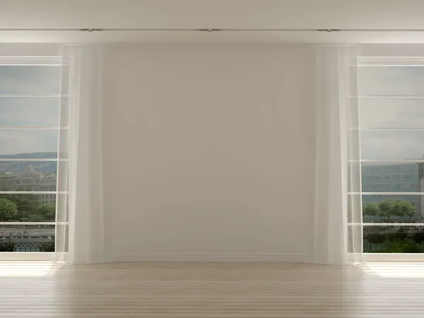 Iki büyük pencereler ile modern oda — Stok fotoğraf