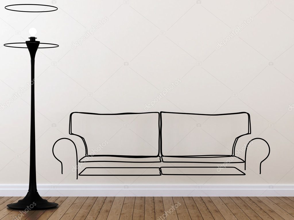 The contour of the sofa and floor lamp
