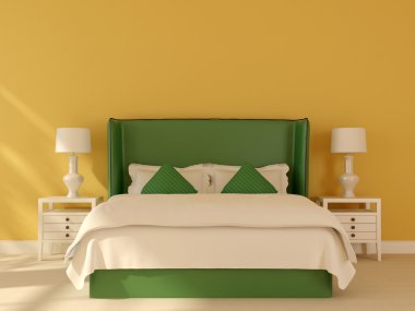 Green bed on a yellow background clipart