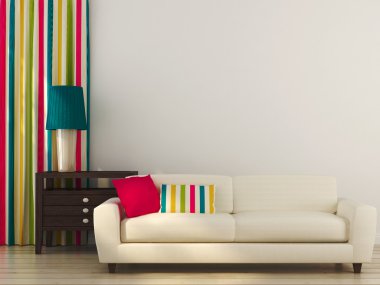 Картина, постер, плакат, фотообои "белый диван с красочным декором
", артикул 28485811