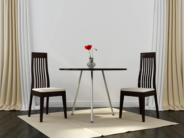 Two black chairs and a table — Stock Photo, Image