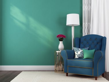 Blue armchair and decorations clipart