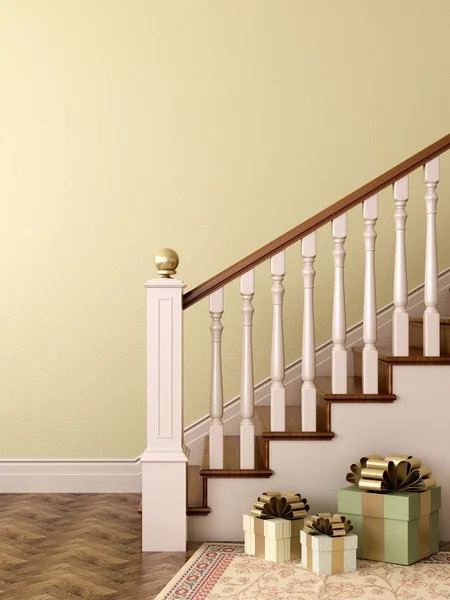 Geschenke in der Nähe der Treppe — Stockfoto