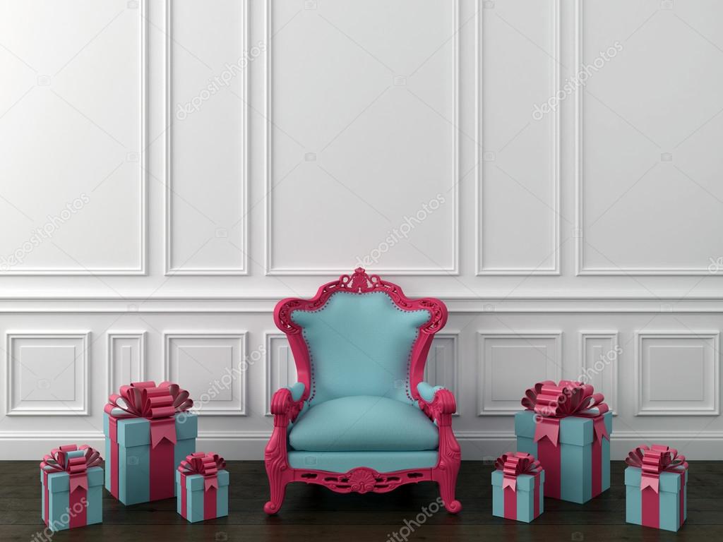 Blue chair with gifts