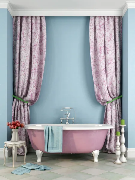 Hermoso baño rosa sobre un fondo azul — Foto de Stock