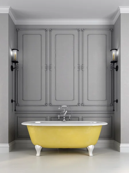 Gri bir arka plan üzerinde parlak sarı banyo — Stok fotoğraf