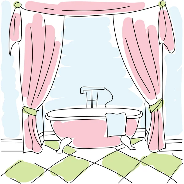 青い背景の美しいピンクの浴室 — ストックベクタ