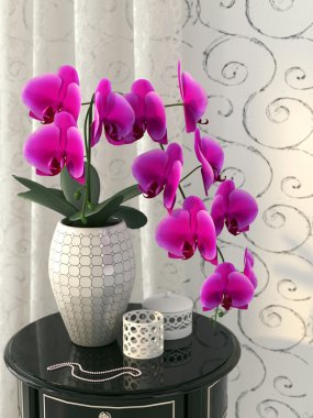 Pink orchid on the nightstand clipart