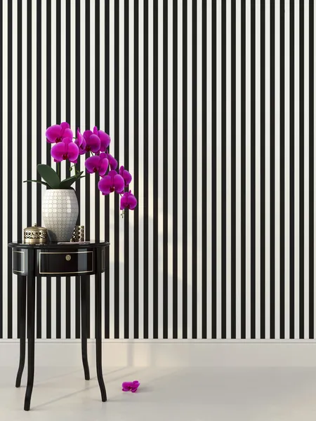 Pink orchid and striped wallpaper — Stock Photo, Image