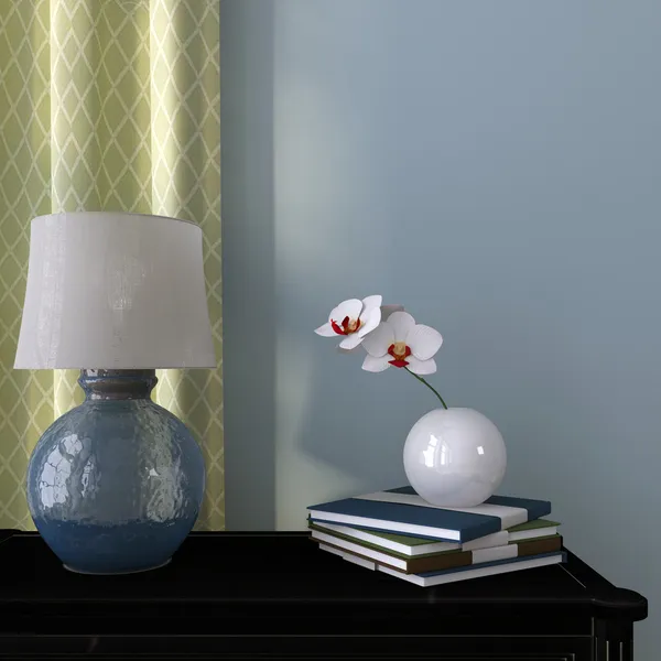 Blaue Lampe und Orchidee — Stockfoto